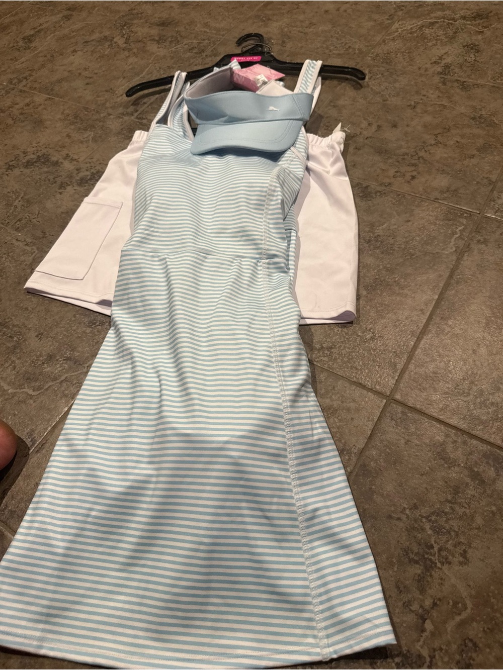 🥦Tommy Bahama Active Mommy and Me Blue Striped One-Piece Dress with Visor